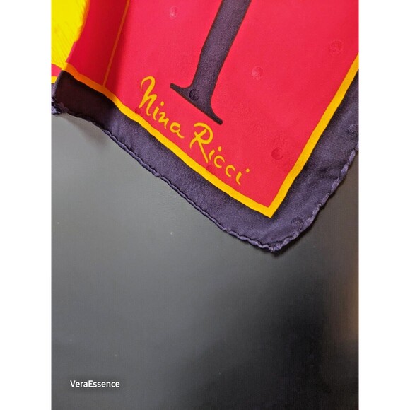 Vintage 1980s Nina Ricci Silk Scarf Printed Logo Hand Rolled Hem Gorgeous - Picture 3 of 9